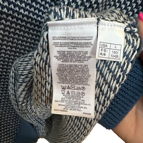 Brooks Brothers Sweater Blue‎ White Houndstooth 1/4 Zip Preppy Size L - Picture 7 of 7